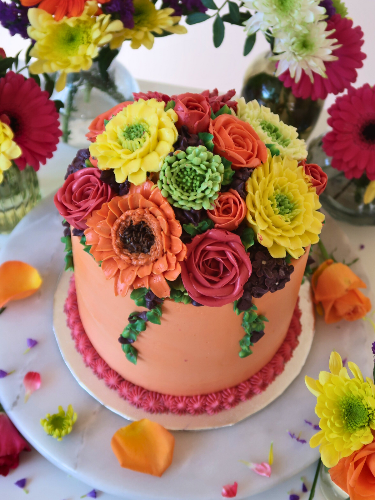 Bright Buttercream Bloom Cake delivered in Surrey