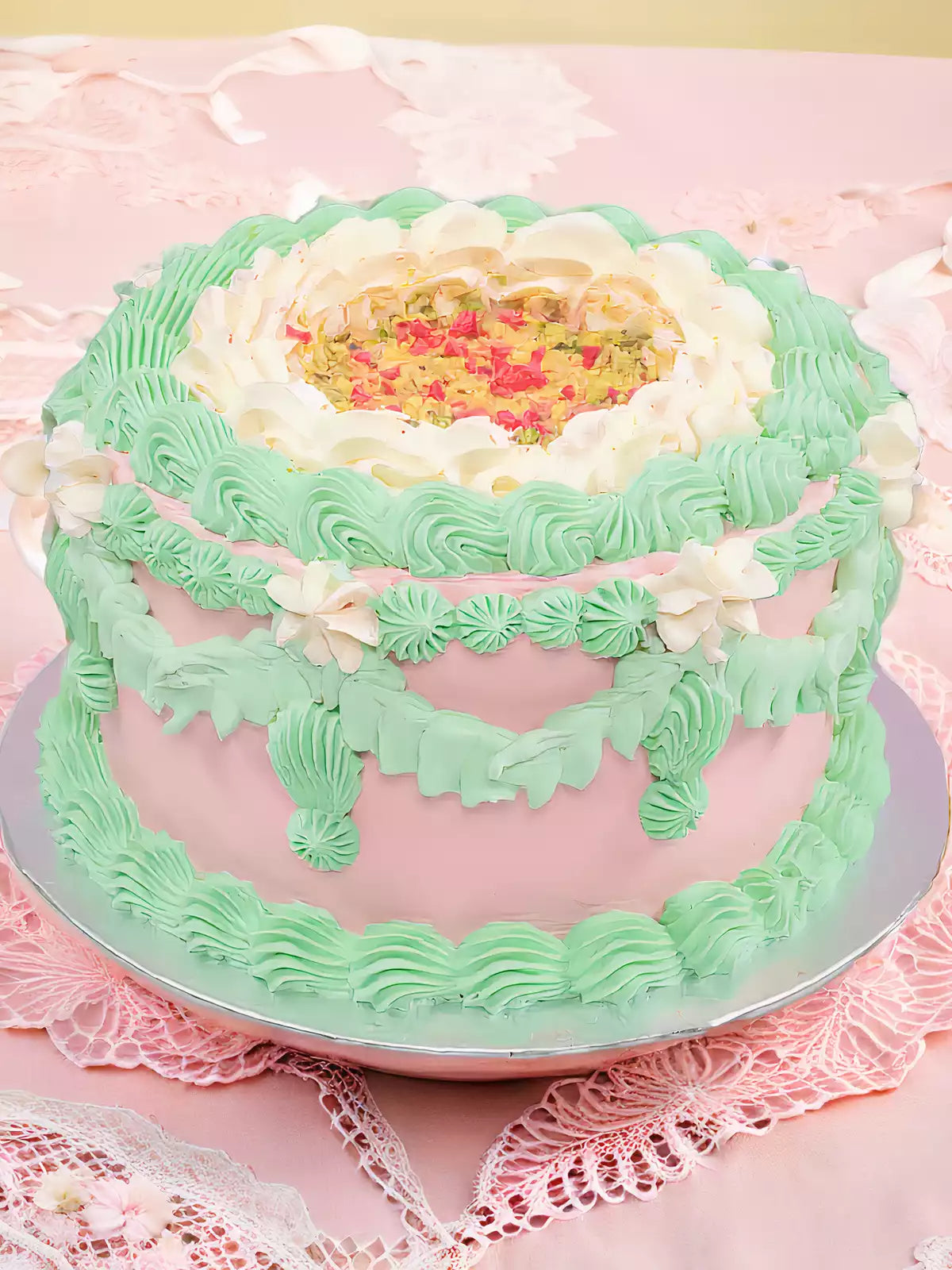 Pistachio Raspberry Vintage Cake - London and Surrey