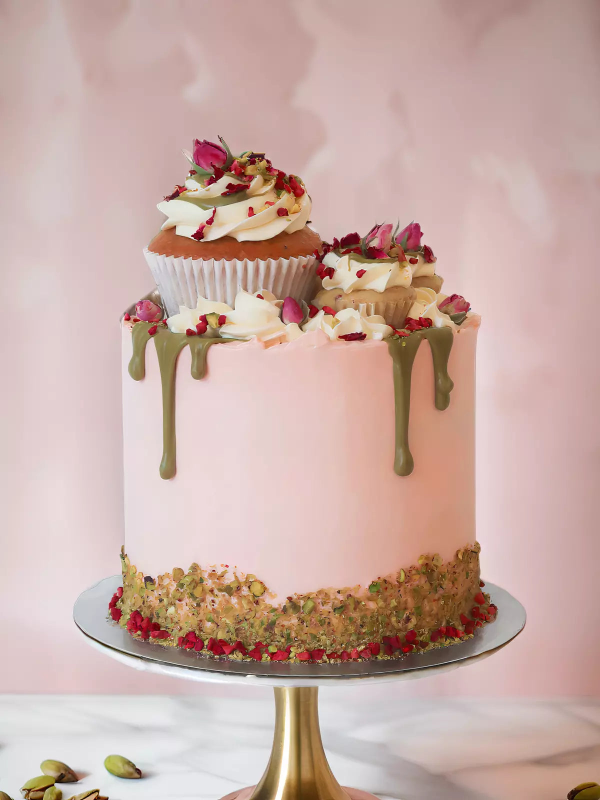 Rose Pistachio Raspberry Cake - London and Surrey