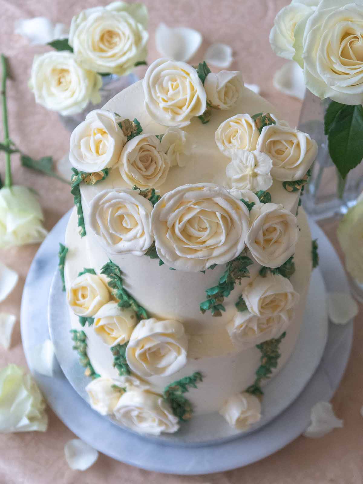 White Roses Buttercream Flower Wedding Cake London Surrey